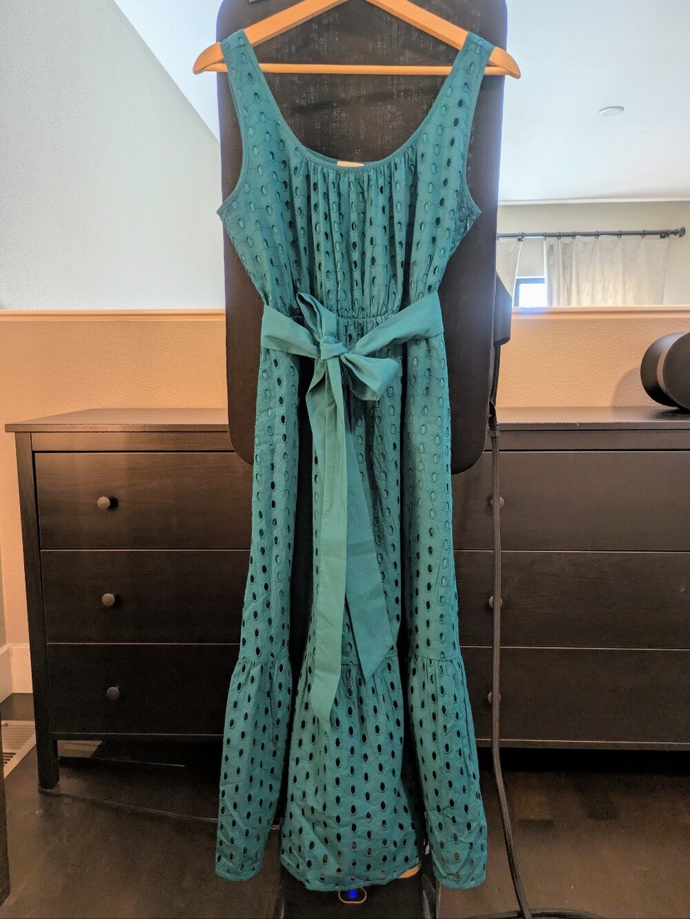 J. Crew Teal Eyelet Tie-Waist Dress